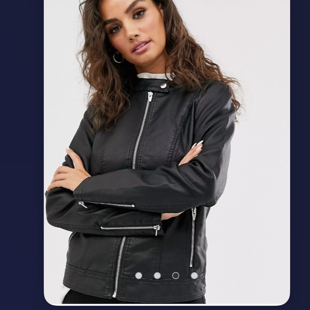 Vila Faux Leather Collarless Jacket